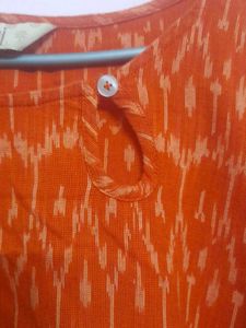Taavi Orange Ikat Print Kurta
