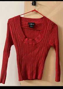 Red Ribbed Knit Top