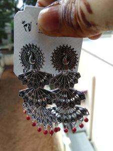 OXIDISED PEACOCK LAYERED EARRINGS