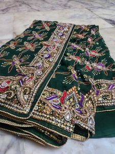 Embroidered Green Saree