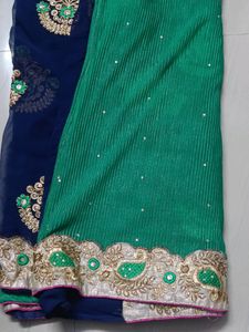 Designer Jorjet And Cross Fabric Half N Half Saree