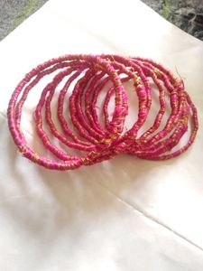 Pink And Gold Combination Bangles