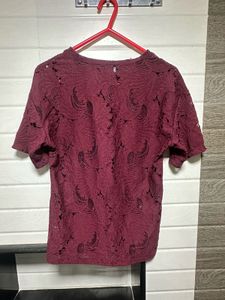 MAX UAW Maroon Lace Top
