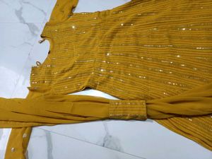 Elegant Yellow Anarkali 3pc Suit Set