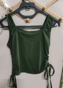 Green Ribbed Tie Tank Top