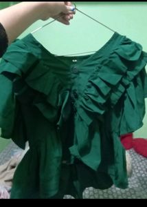 A Frilled Dark Green Top
