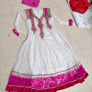 White & Pink Embroidered Anarkali