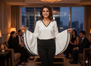 🌟 Monochrome Magic: Bell-Sleeve Statement Top! 🤍