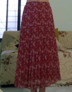 Printed Flared Red Skirt