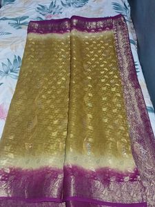 Elegant Gold and Purple Sari