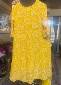 Gota Embellished Cotton Yellow Kurta Set