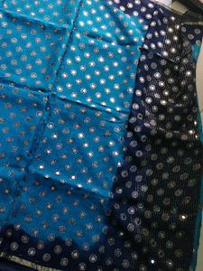 Firozi and Dark Blue khadi Georgette Saree