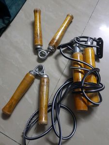 2 Hand Grippers And A Skipping Roap, Wooden