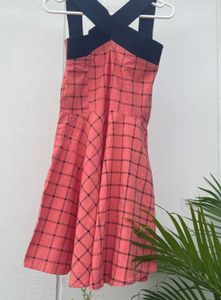 Chic Coral Grid Dress