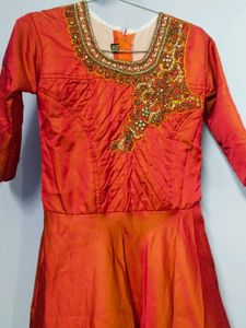 Elegant Orange Embroidered Dress