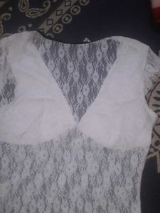 White Lace Top with Black Trim