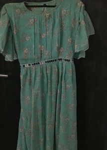 Floral Green Midi Dress with Flutter Sleeve