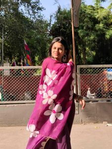 Elegant Purple Dress With Floral Duppata