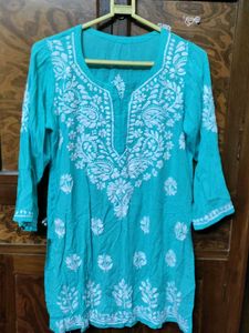 blue pure Chikankari short kurti