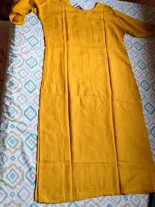 Mustard Yellow Embroidered Kurti