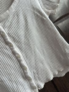 White Ribbed Button-Up Top