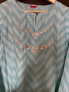 W Sky Blue Anarkali Low High Festive Kurta (16)x