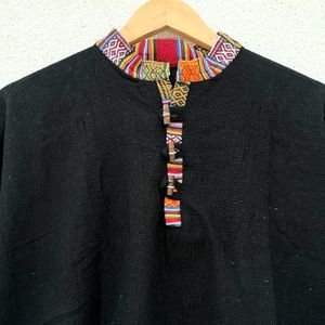 UNISEX Black Long Sleeve Pahadi Kurta with Trim
