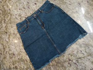 MAX Denim Skirt with Ruffle Ripped Design, Size -S