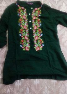 Embroidered Green Kurti