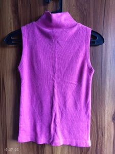 Pink High Neck Sleeveless Top
