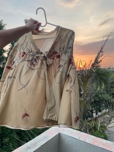 Vintage Floral Tie-Neck Blouse