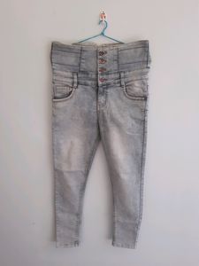 High-Waisted Button Jeans