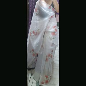 Off White Organza Floral Saree from Amazon.