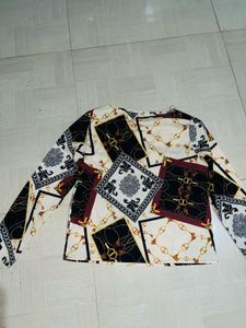 Shein Patterned V-Neck Blouse