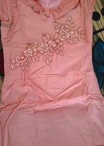 Peach Dress with Floral and belt