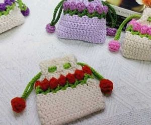 Tulip Crochet  Drawstring Pouch