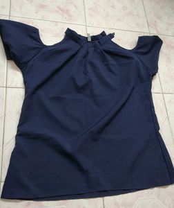 Navy Cold Shoulder Top