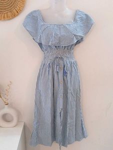 Zara Striped Off Shoulder Coastal Dress