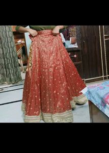 Elegant Red & Gold Lehenga Skirt