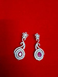 Classic White Stone With Ruby Earrings 🌹