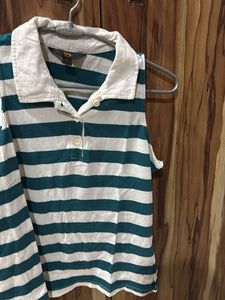 Striped Sleeveless Polo Top
