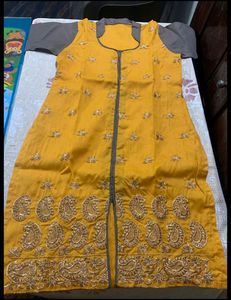 Mustard Yellow Collar Neck.. Front Slit Kurti