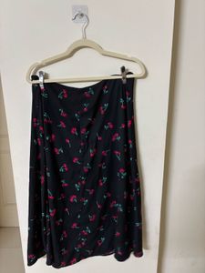 Cherry Print Midi Skirt with Slit