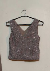 Shimmering Sleeveless Sequin Crop Top