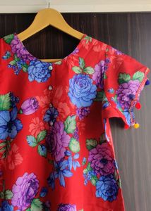 Red Floral Print Kurta 3