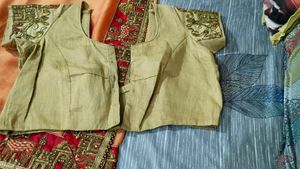 Peach And Red Sari With Blouse