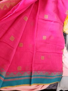 Pink Cotton Bengali Saree from Kolkata
