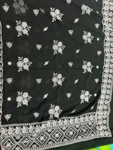 Black Embroidered Floral Fabric