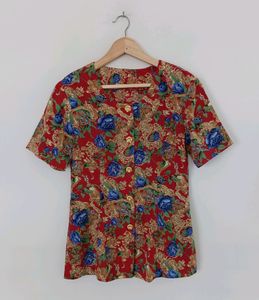 Vintage Red Floral Printed Top (Women's)