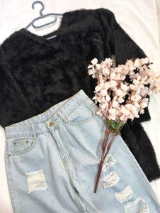 🎁Buy2 Get2 Free Fluffy Black Sweater Dress D